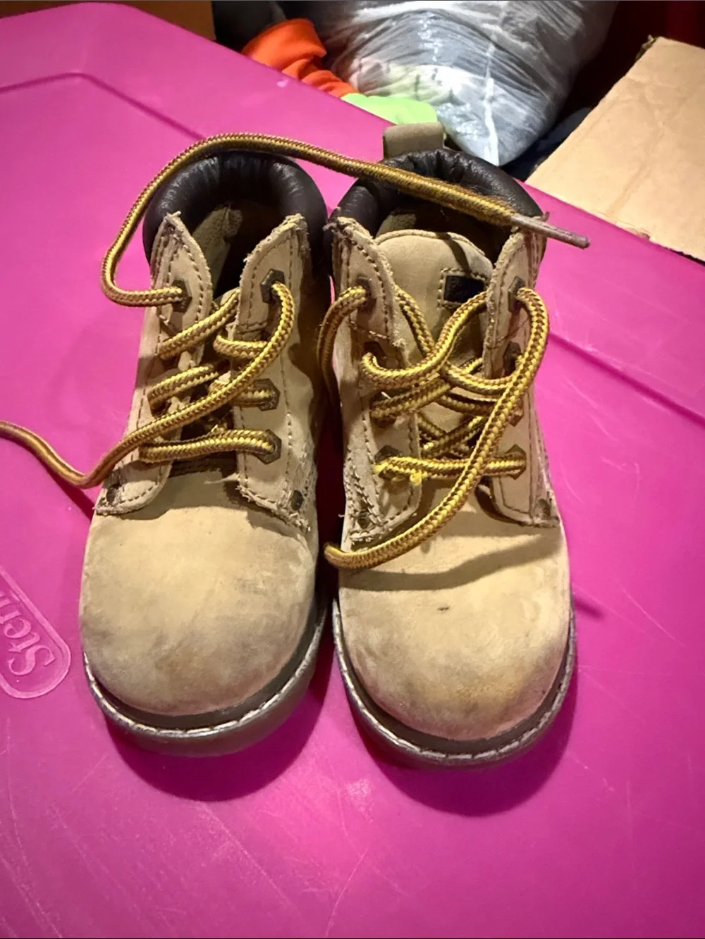 Buster Brown Tan Kids Lace-Up Boots with Yellow Laces